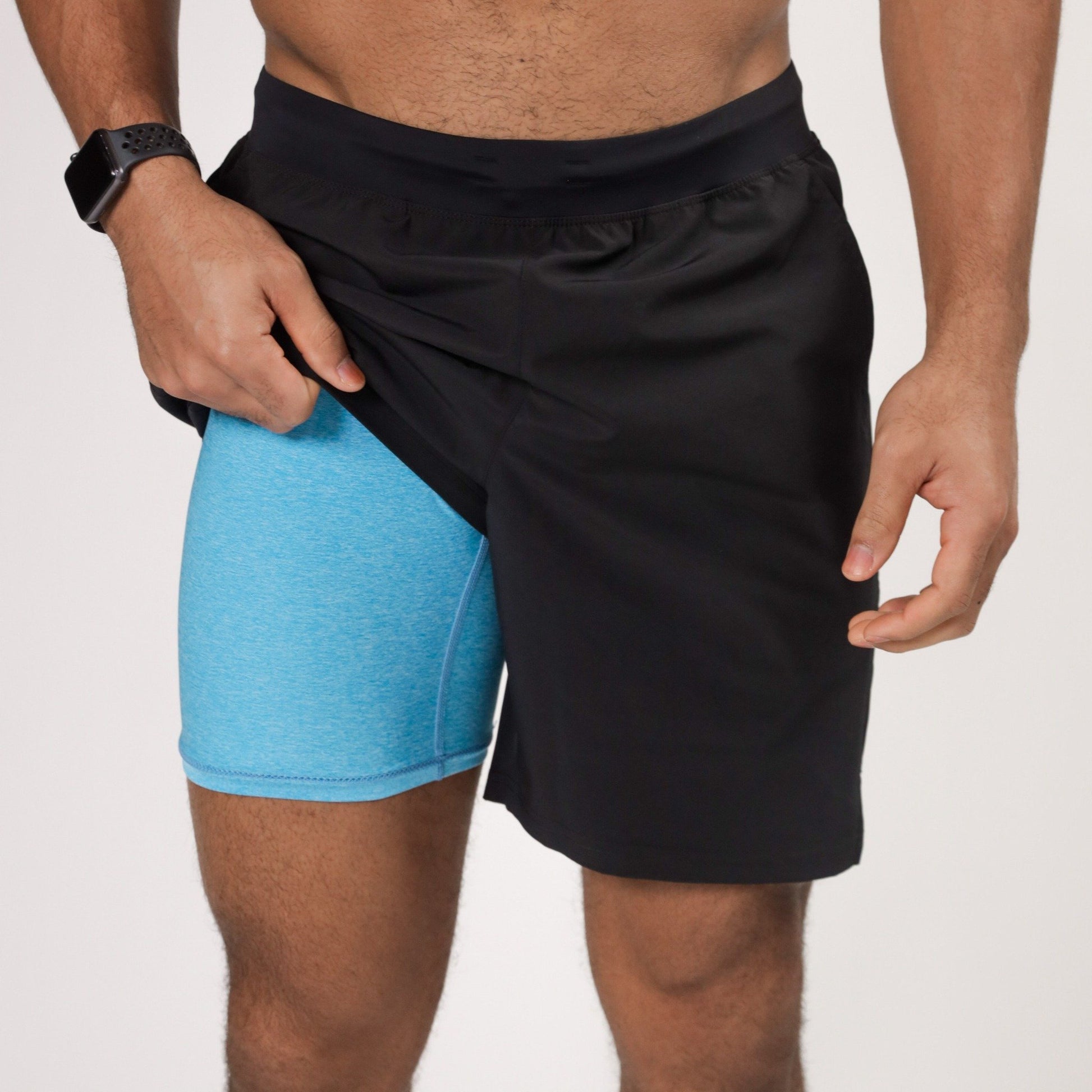 Fox & Robin 7" Black Compression Shorts Men's Light Blue